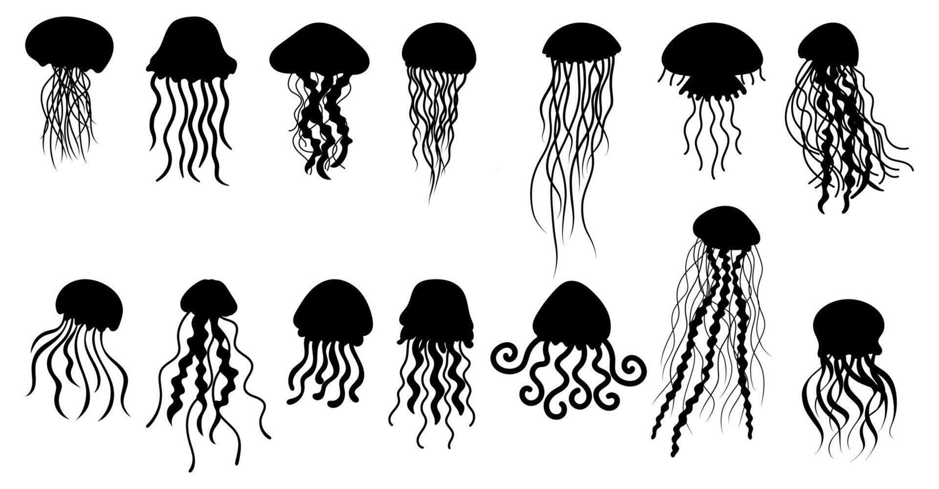 Jellyfish silhouettes illustration set vector