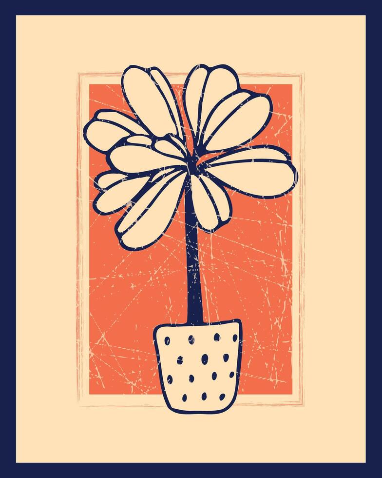 Stylized Minimalist Canvas Art of a Potted Flower Plant with Abstract Shapes vector