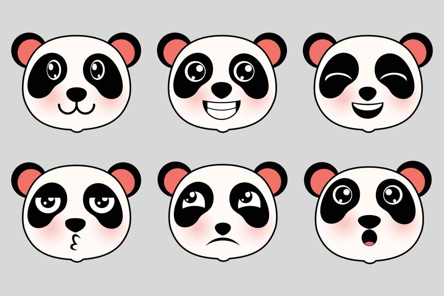 Panda teddy face cute character emotion expressions isolated set. flat graphic design illustration vector