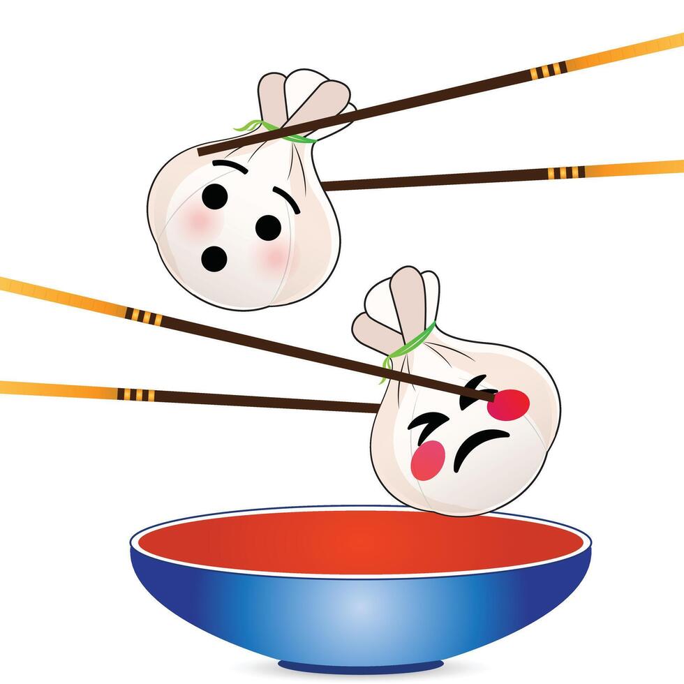 Dumpling chopsticks and bowl vector