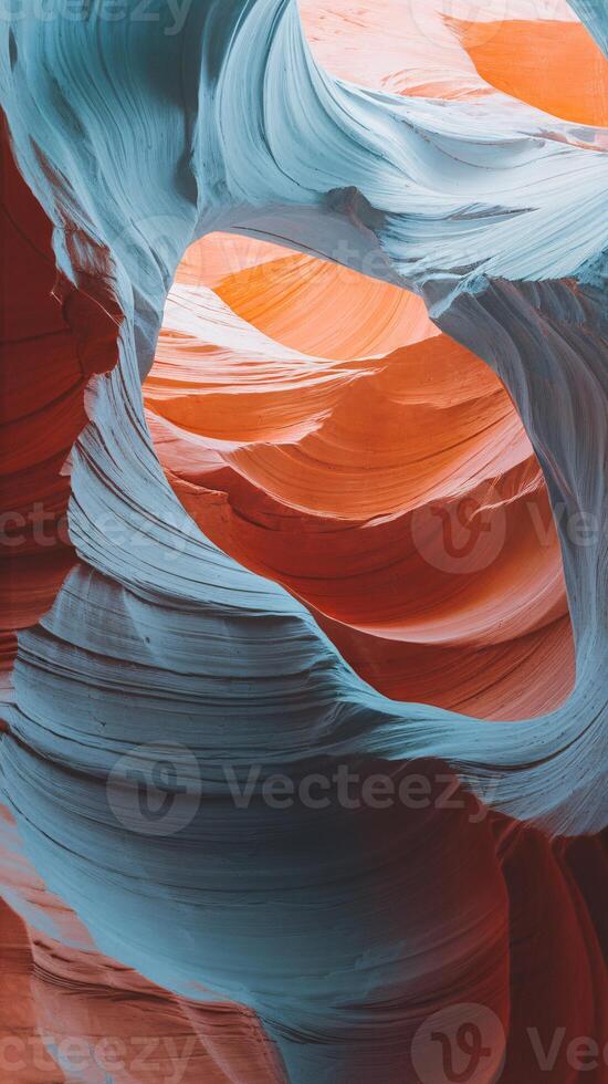 Stunning view of layered sandstone formations in rich hues of blue and orange. photo