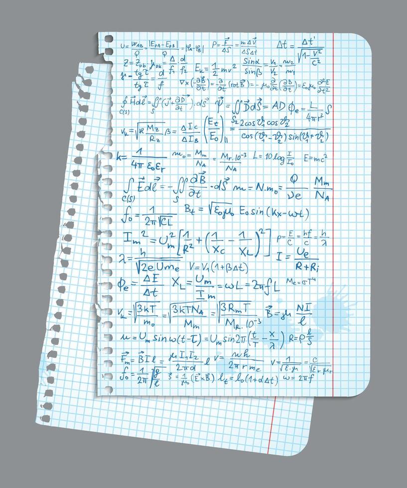 a torn sheet of graph paper with math formulas vector