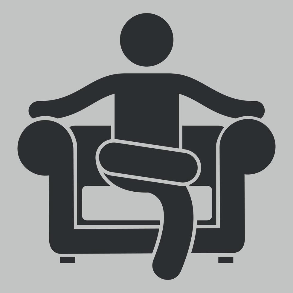 black and white simple icon of man on sofa on white background vector