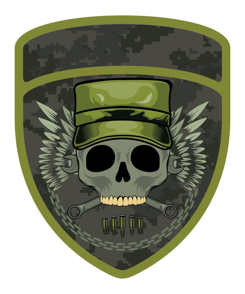 military army chevron military driver with skull in cap and goggles with crossed wrenches and wings vector