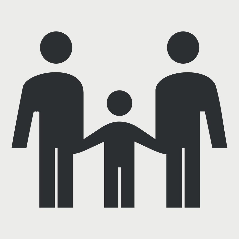 black and white simple icon of family with child on white background vector