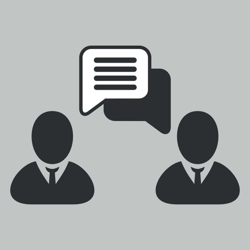 black and white simple icon of two people communicating messaging on white background vector