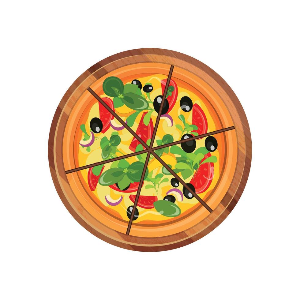 colored detailed icon of pizza cut into pieces on white background vector