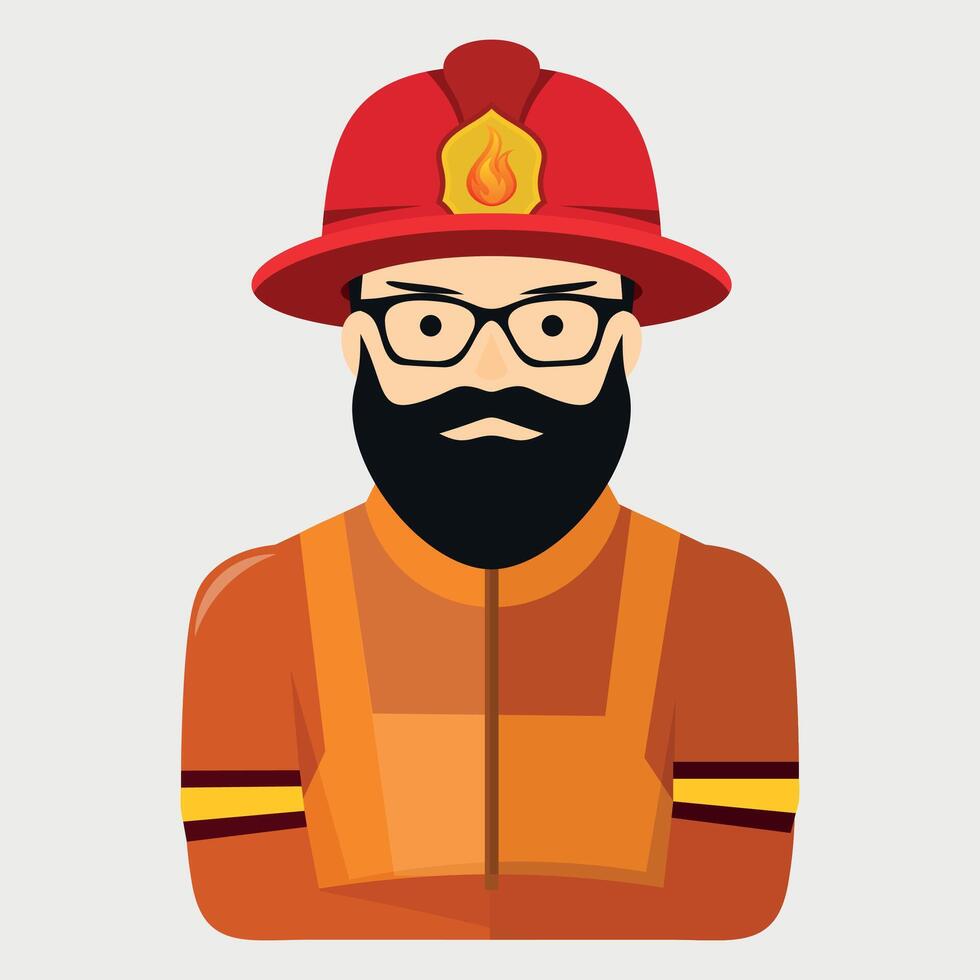 color icon of a firefighter with a beard and glasses in a red helmet on a white background vector