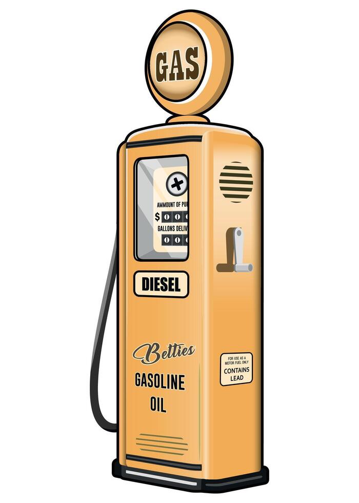 Retro yellow gas station with hose isolated on white background vector