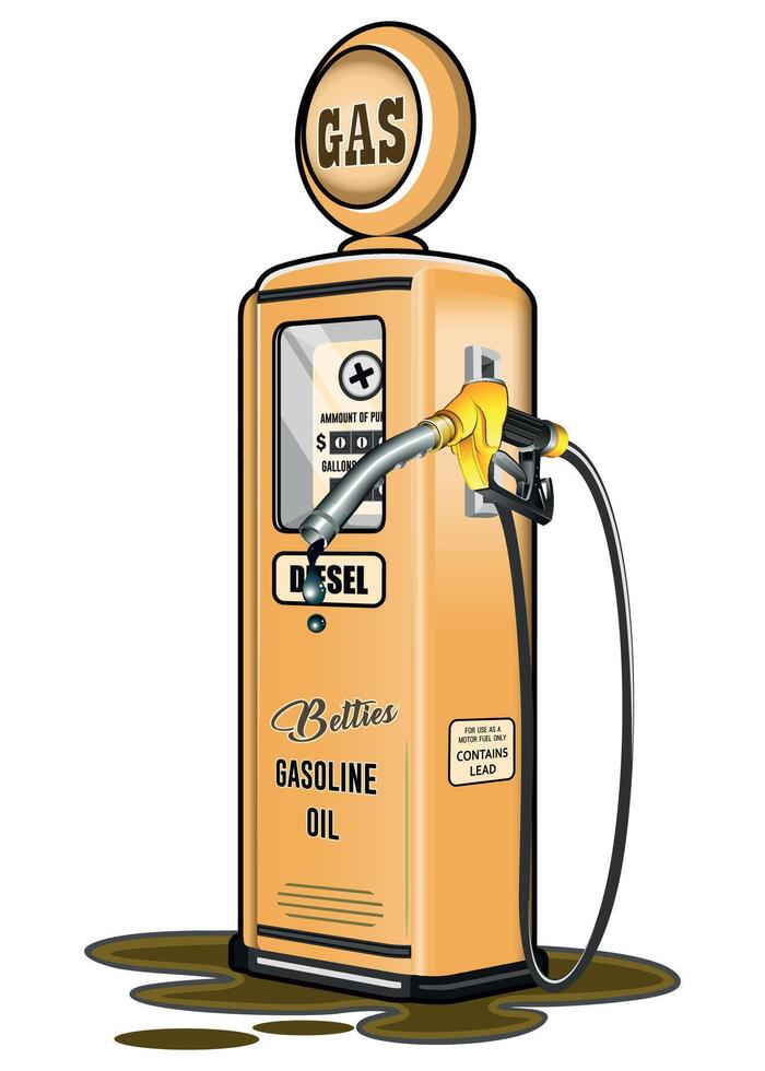 Retro yellow gas station with hose on white background vector