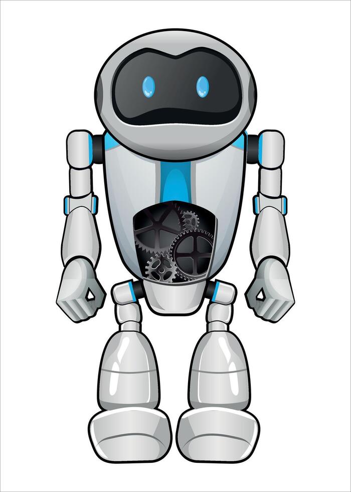 mechanical robot droid with gears white color on white background vector