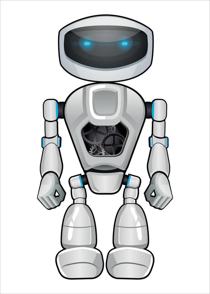 realistic mechanical robot with gears white color on white background vector