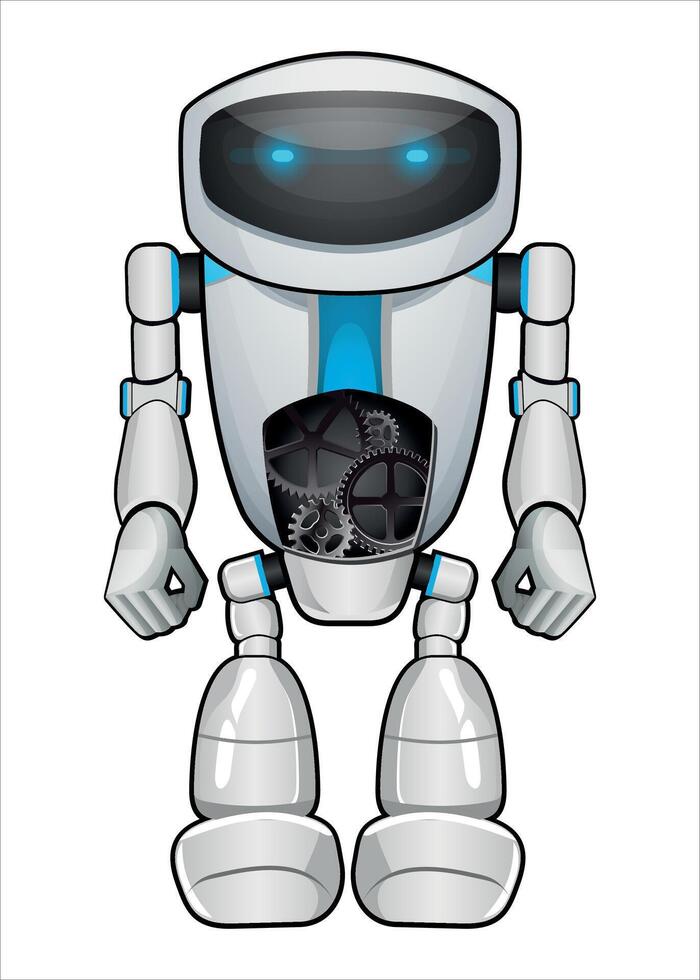 realistic mechanical robot droid with gears white color on white background vector
