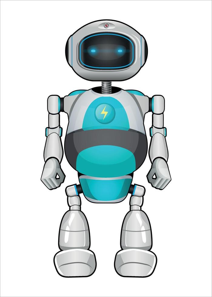 mechanical robot white and blue color on white background vector