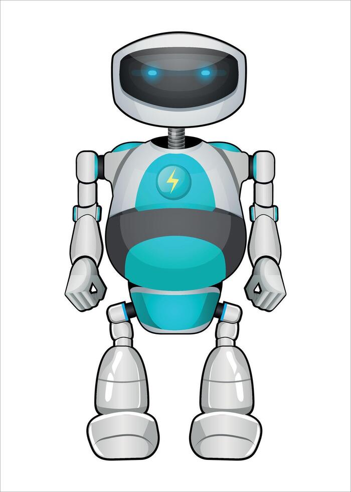 realistic mechanical robot droid white and azure color isolated on white background vector