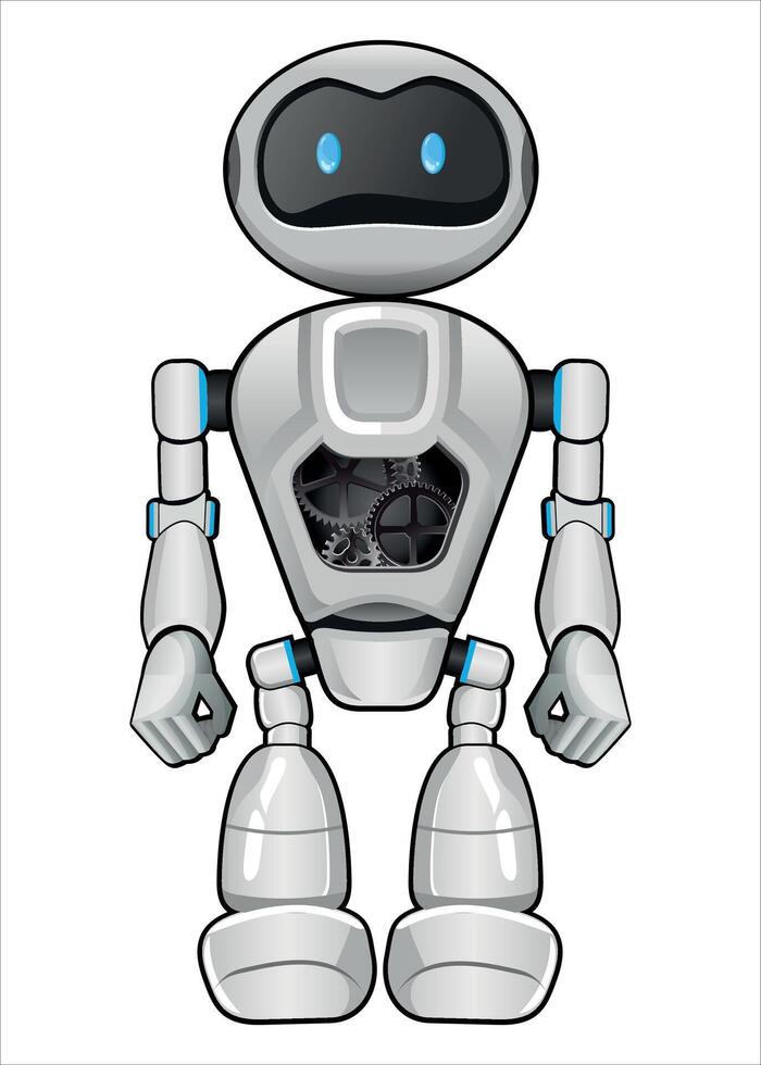 realistic robot droid with gears white color on white background vector