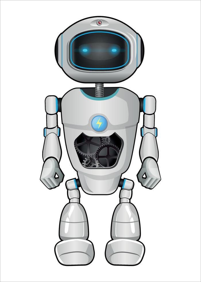 mechanical robot droid with gears white color isolated on white background vector