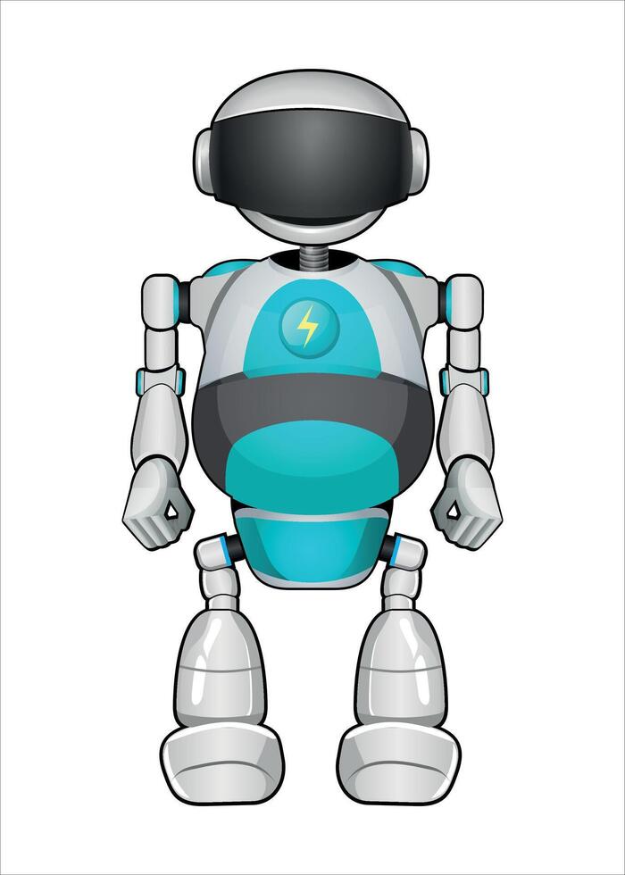 realistic mechanical robot droid white and azure color on white background vector