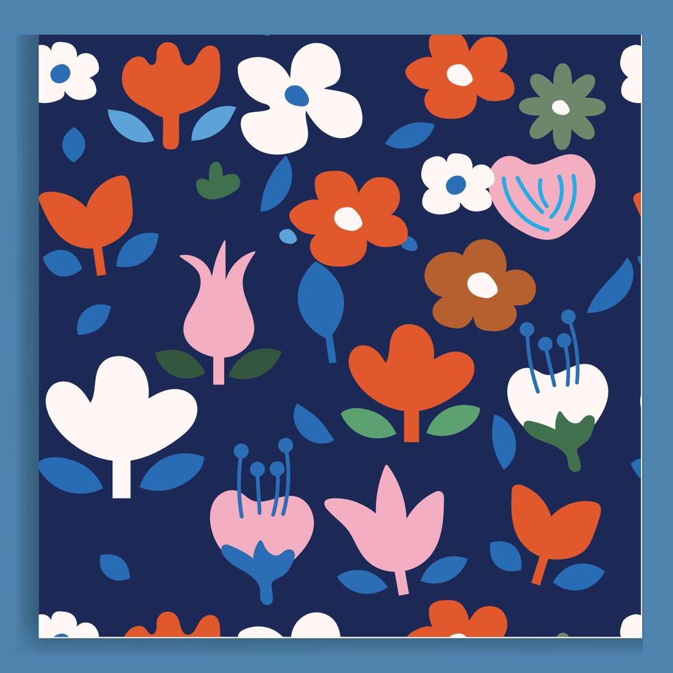 Seamless pattern with floral elements in retro Scandinavian style vector