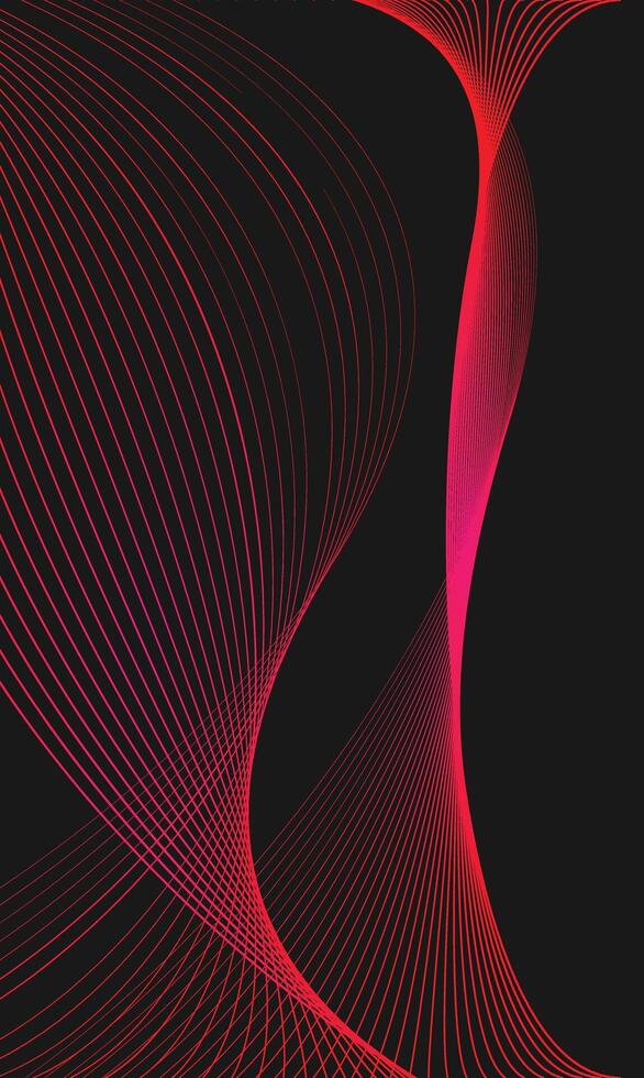 Red Wavy Abstract Lines on Black Background with Dynamic Patterns vector