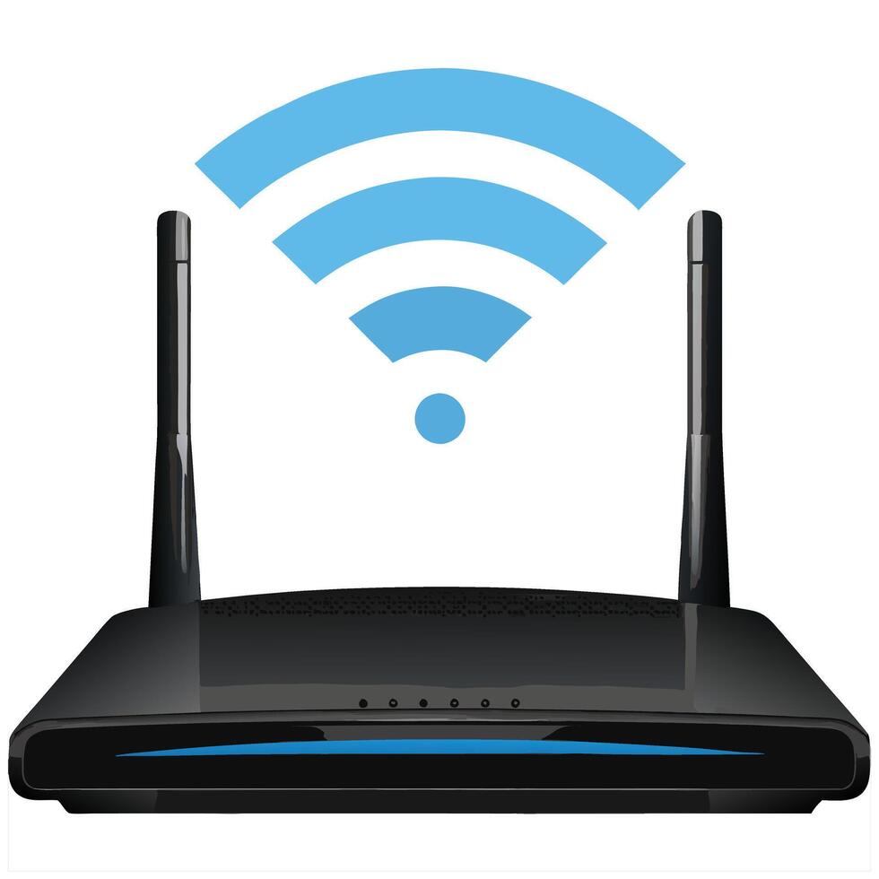 WiFi Router with Signal Icon Wireless Internet Connection, Network Device, High Speed Broadband vector
