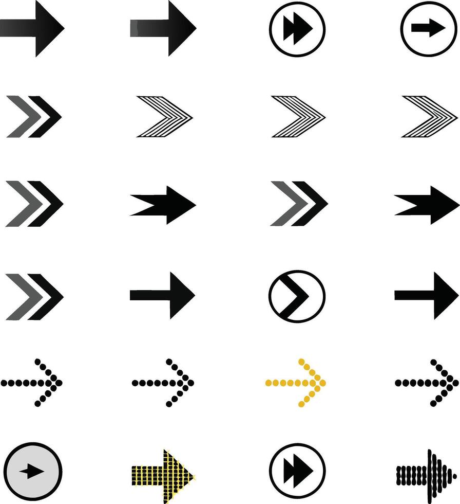 variety of arrow icons and symbols in different styles for navigation and direction vector
