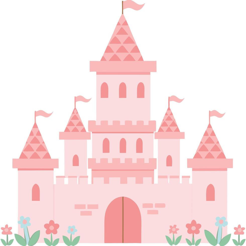 Cute Pink Castle Illustration Fairy Tale Princess Castle Whimsical Fantasy Kingdom Artwork vector