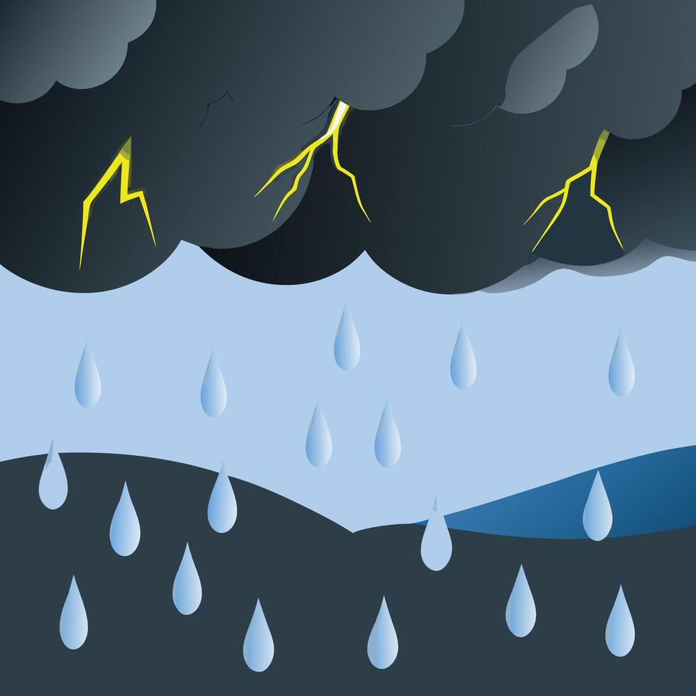Stormy Weather Illustration Dark Clouds, Rain, and Lightning Art Thunderstorm Digital Design vector