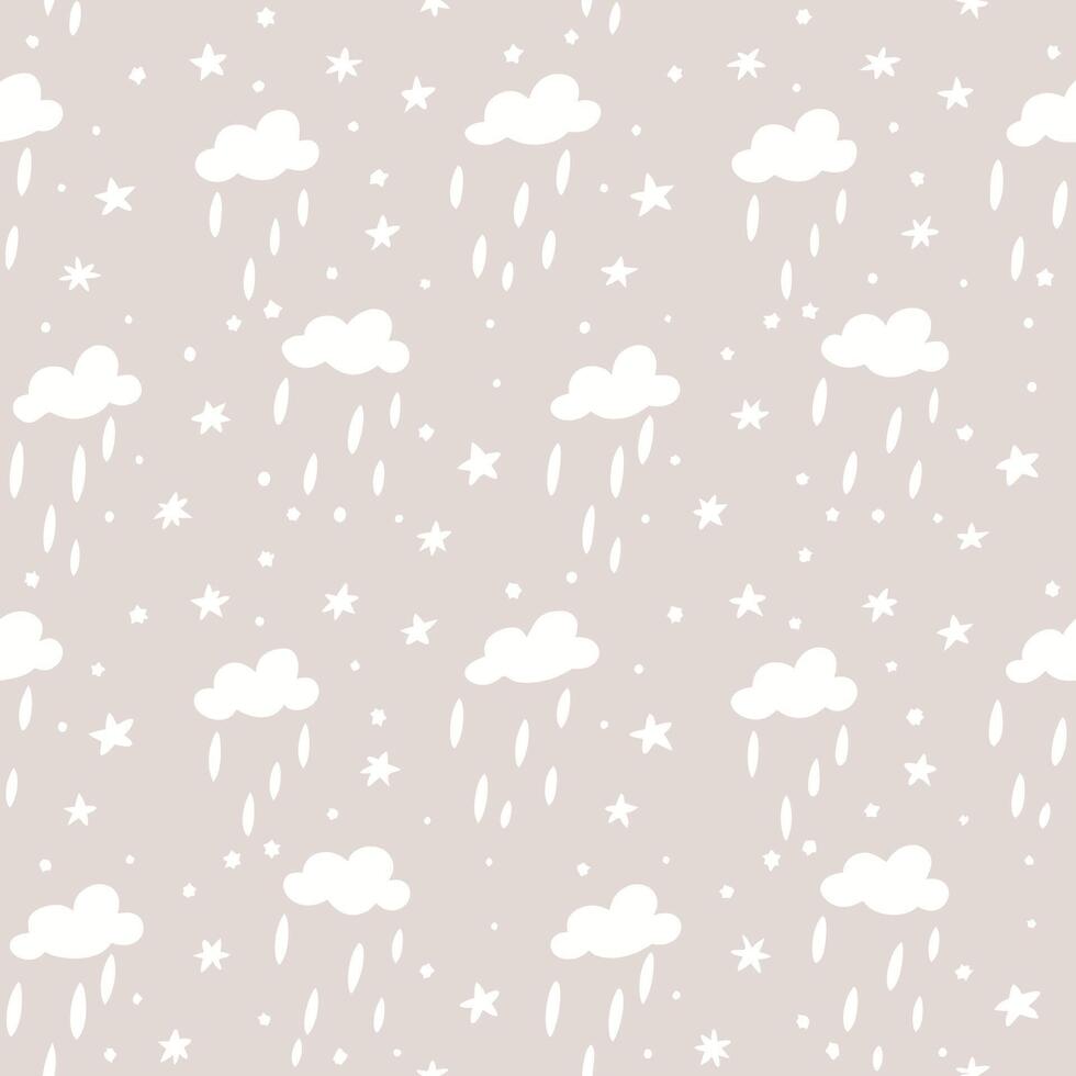 Cute Cloud Rain Pattern Minimalist Weather Background Soft Pastel Sky Stars Illustration vector