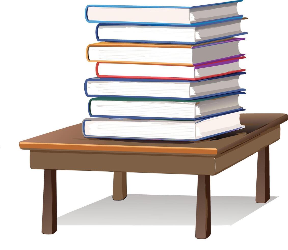 Stack of Books on a Wooden Table Digital Illustration vector