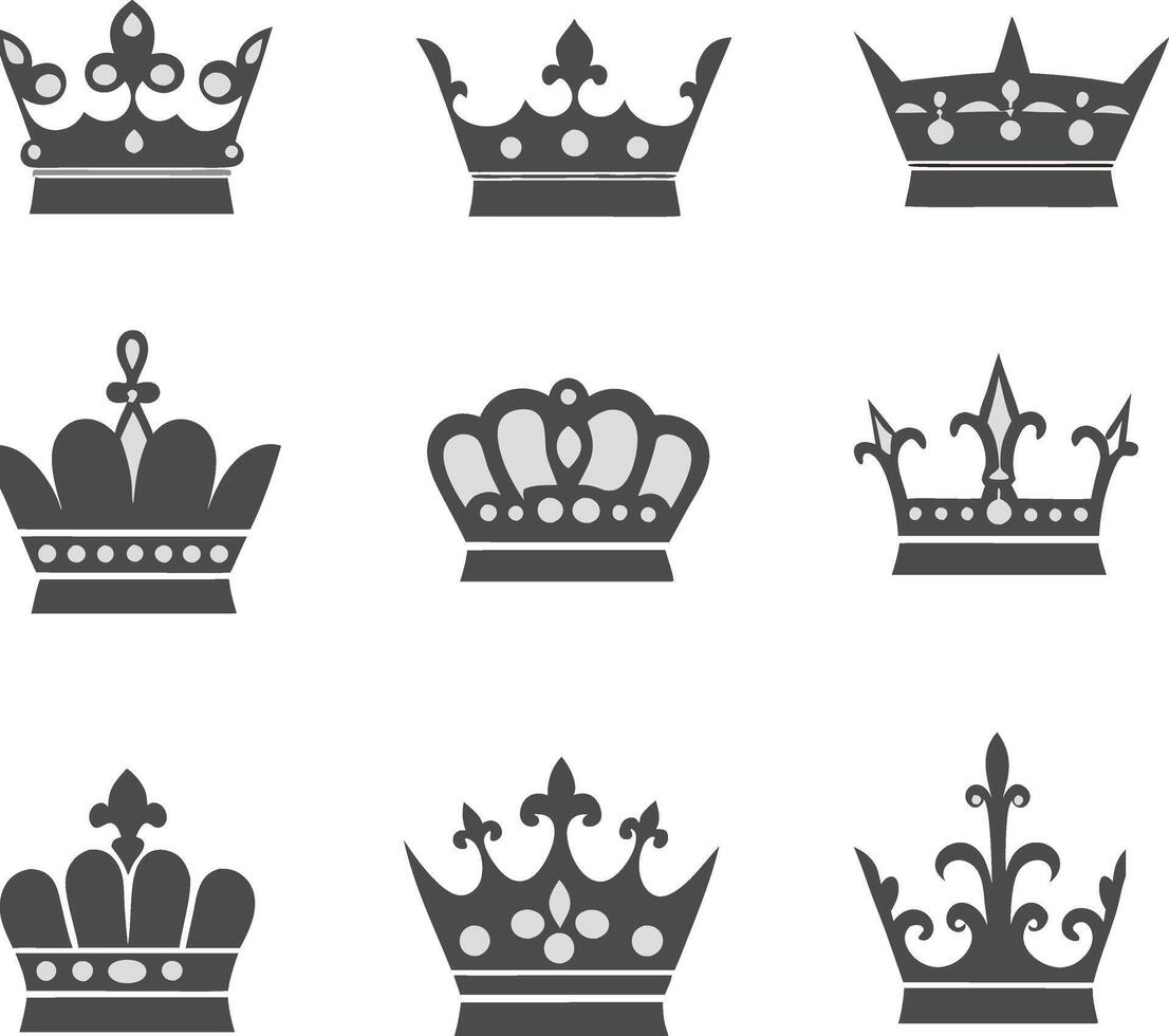 Elegant Crown Clipart Collection Royal, Vintage, and Decorative Crown Silhouettes for Design Projects vector