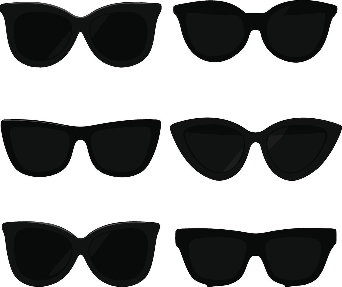 Trendy Black Sunglasses Clipart Classic, Retro, Cat Eye Square Shades for Fashion Design Projects vector