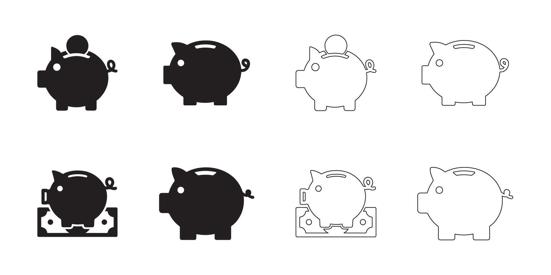 Piggy Bank Icon Set with Clean Lines vector