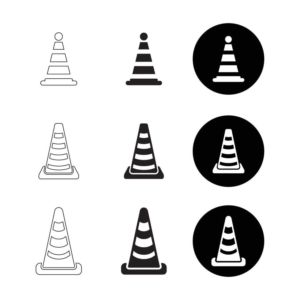 Traffic Cone Icons in Various Styles. flat, outline, vector