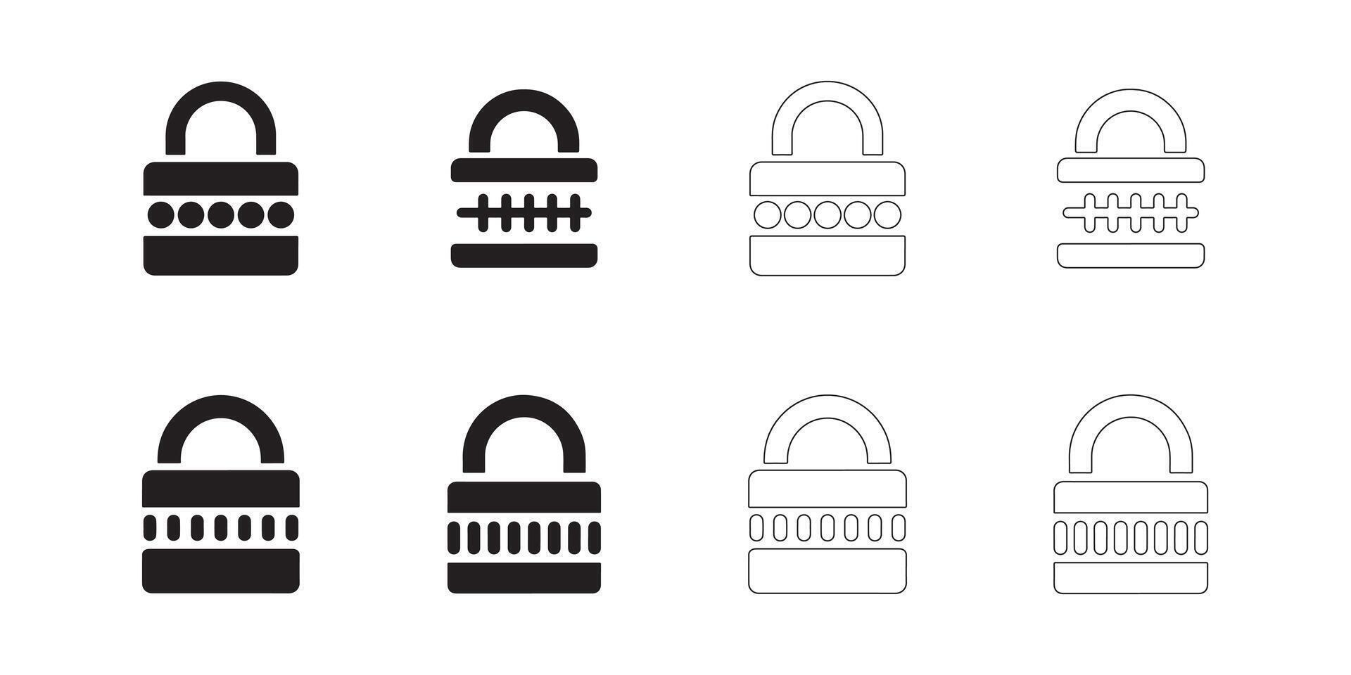 Padlock Icons Set Solid and Outline Styles in Black on White vector