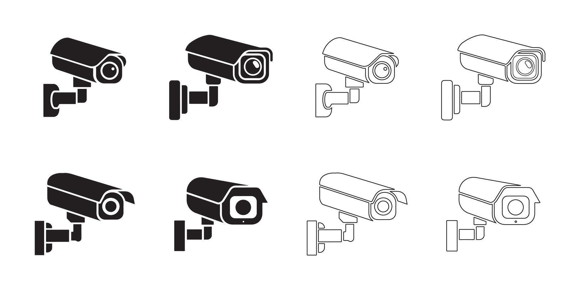 Security Camera Icons Simple Clean and Smooth Solid and Outline Styles vector