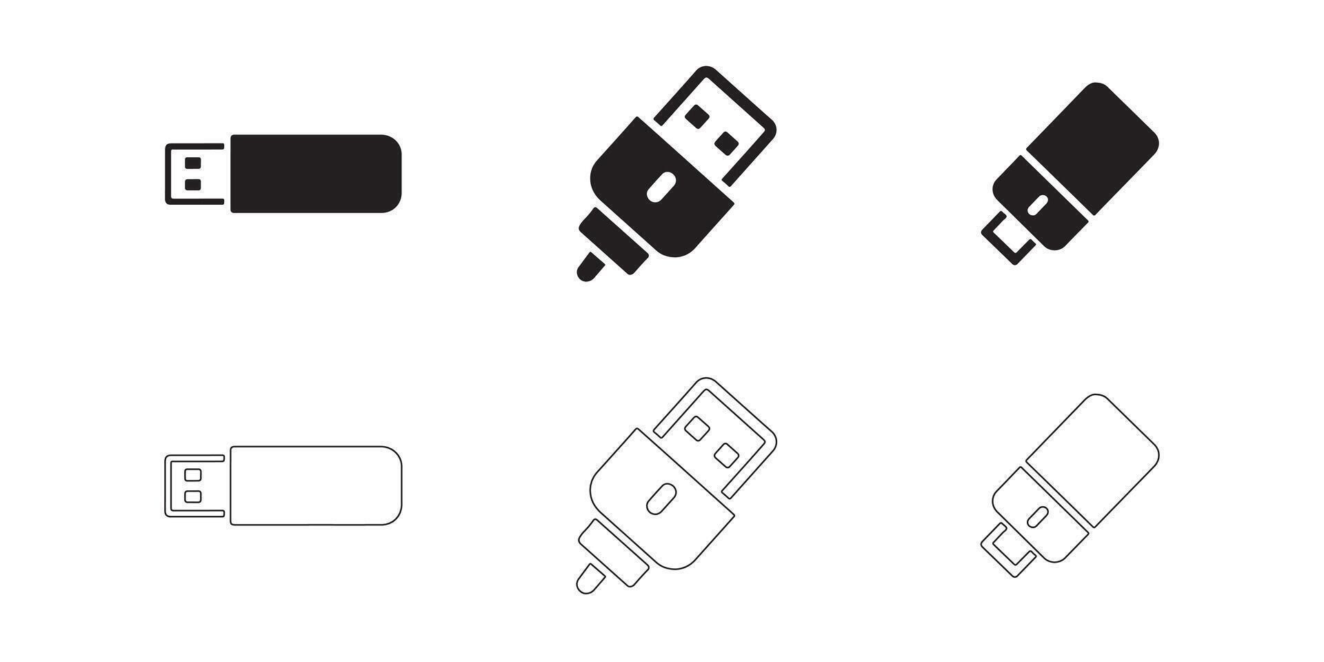 USB Flash Drive Icon Set with Clean Lines vector