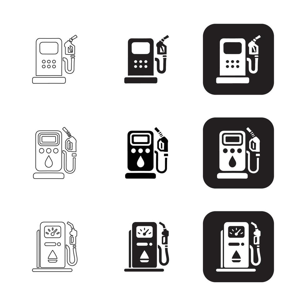 Set of Simple Black and White Gas Pump Icons vector