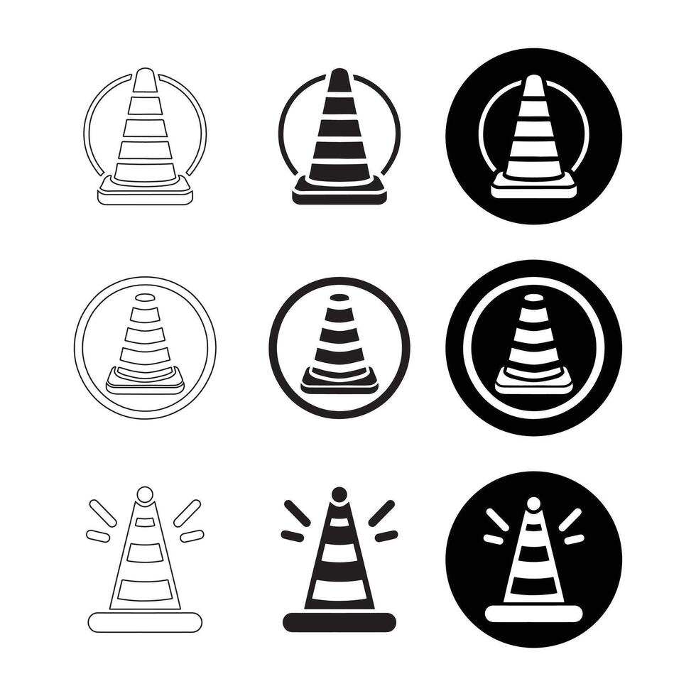Traffic Cone Icons in Various Styles. vector
