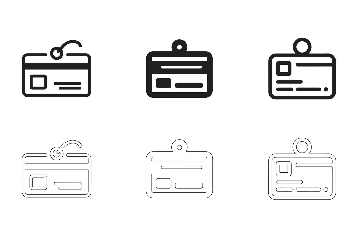ID Cards Icons Set Solid and Outline Styles in Black on White vector