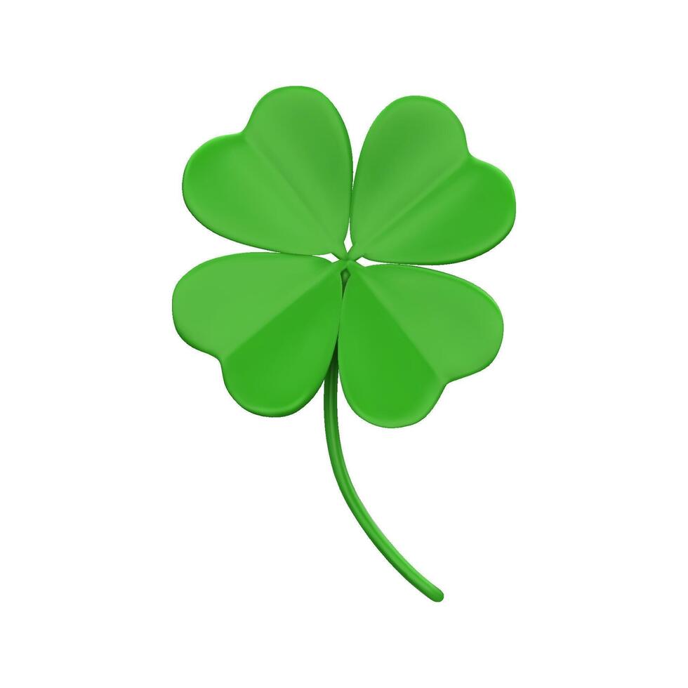 3D green quatrefoil leaves. Clover icon. Symbol of lucky. Decorative element for St. Patrick's Day. 3D realistic illustration isolated on white background. vector