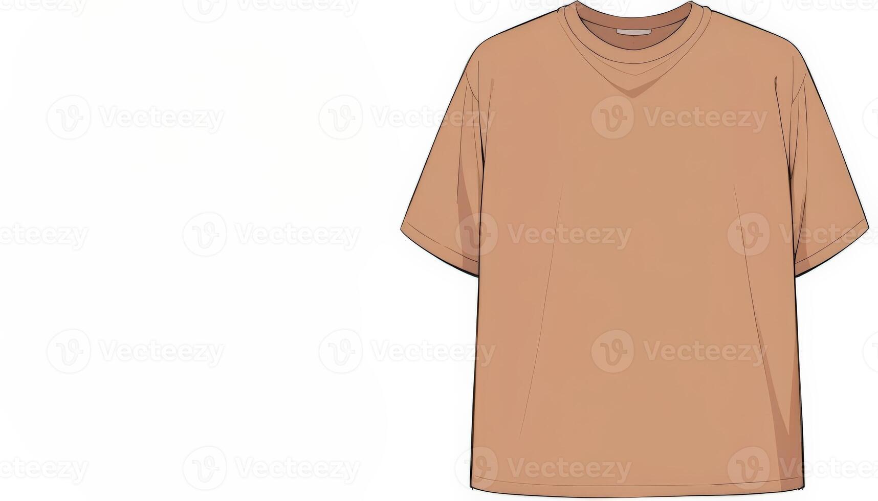 A stylish, short-sleeved beige t-shirt hangs against a clean, white background, showcasing its casual design and versatility for everyday wear or fashion photography. photo