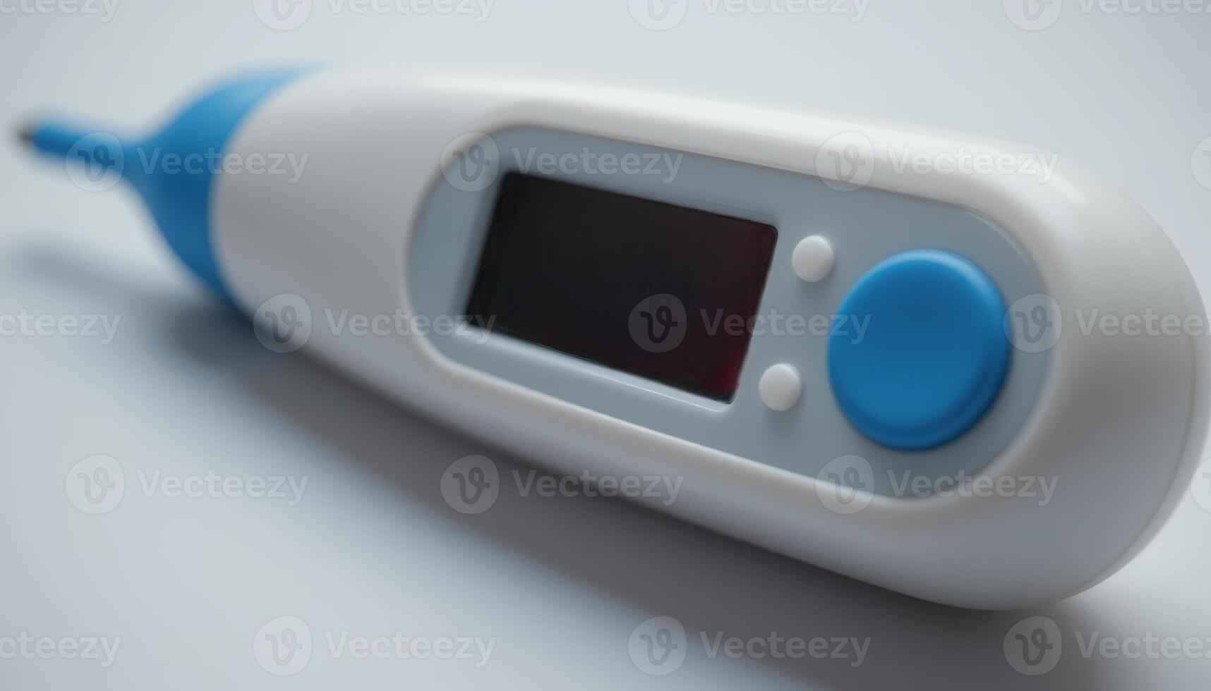 Close-up of a digital thermometer featuring a sleek design with blue accents. Ideal for health product marketing or home medical supplies photo