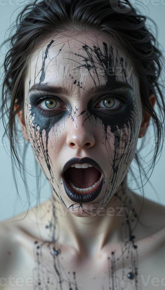 An artistic depiction of a person's upper body featuring unique body art, capturing a blend of creativity and personal expression, ideal for themes of individuality and body art. photo