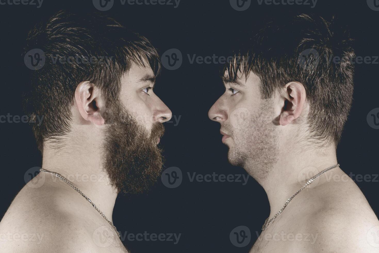 bearded and shaven man photo