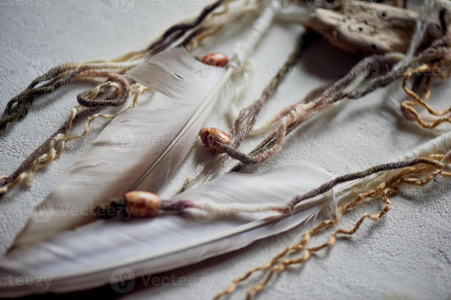 Dream catchers, their elements. Natural materials, threads, wood. Omulet for a restful sleep. Shamanism. photo
