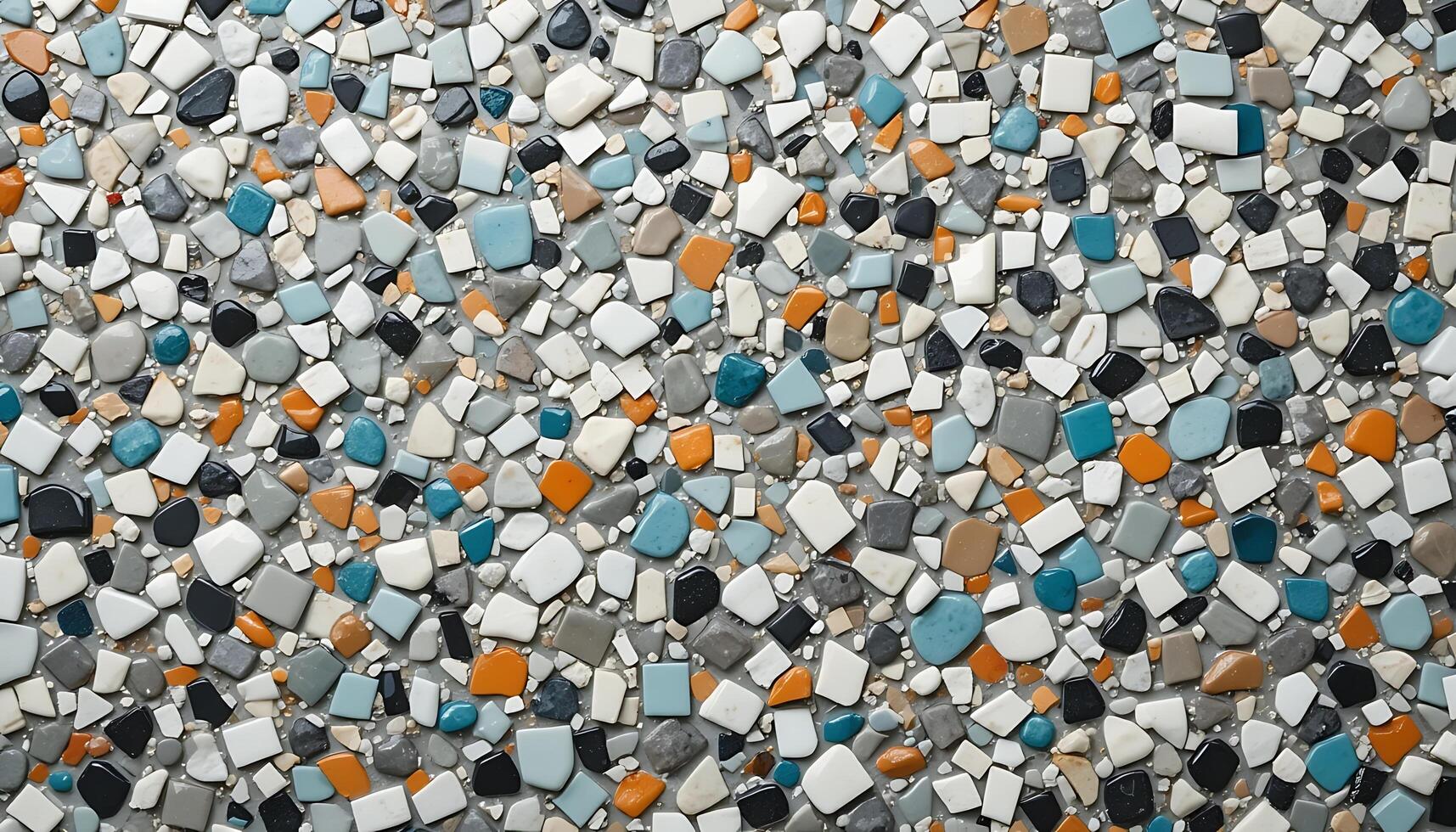 Terrazzo Tile Mosaic A Serene Blend of Blues, Oranges, and Greys photo