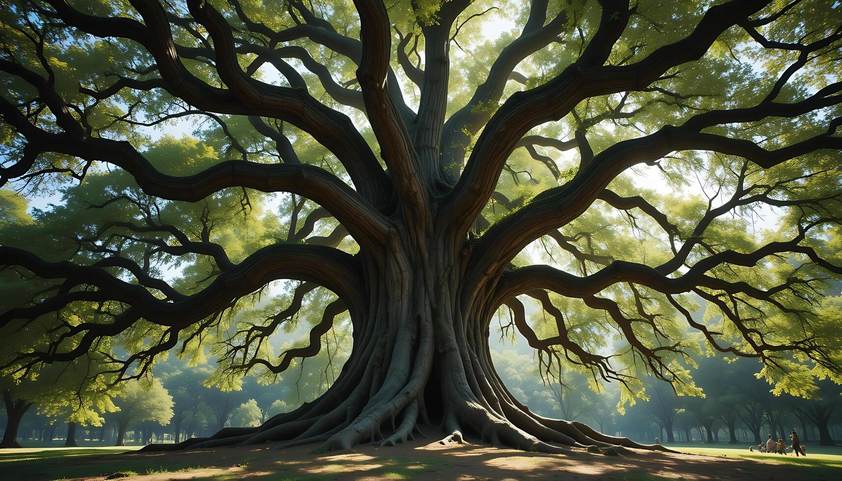 Majestic Ancient Oak Sunlit Canopy, Serene Park Setting photo