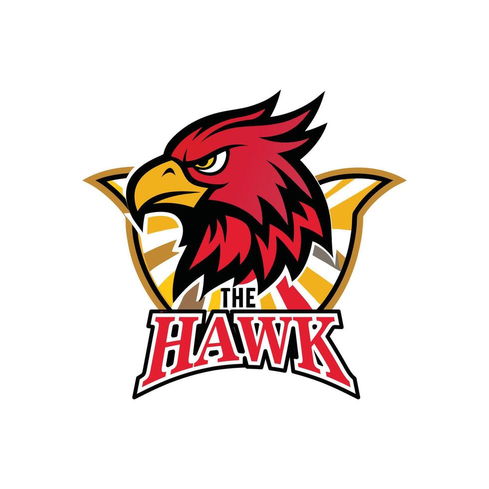 The hawk logo with a red and black bird head vector