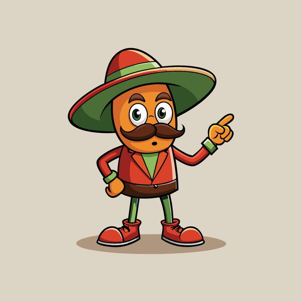 Mexican cartoon character with mustache and hat vector